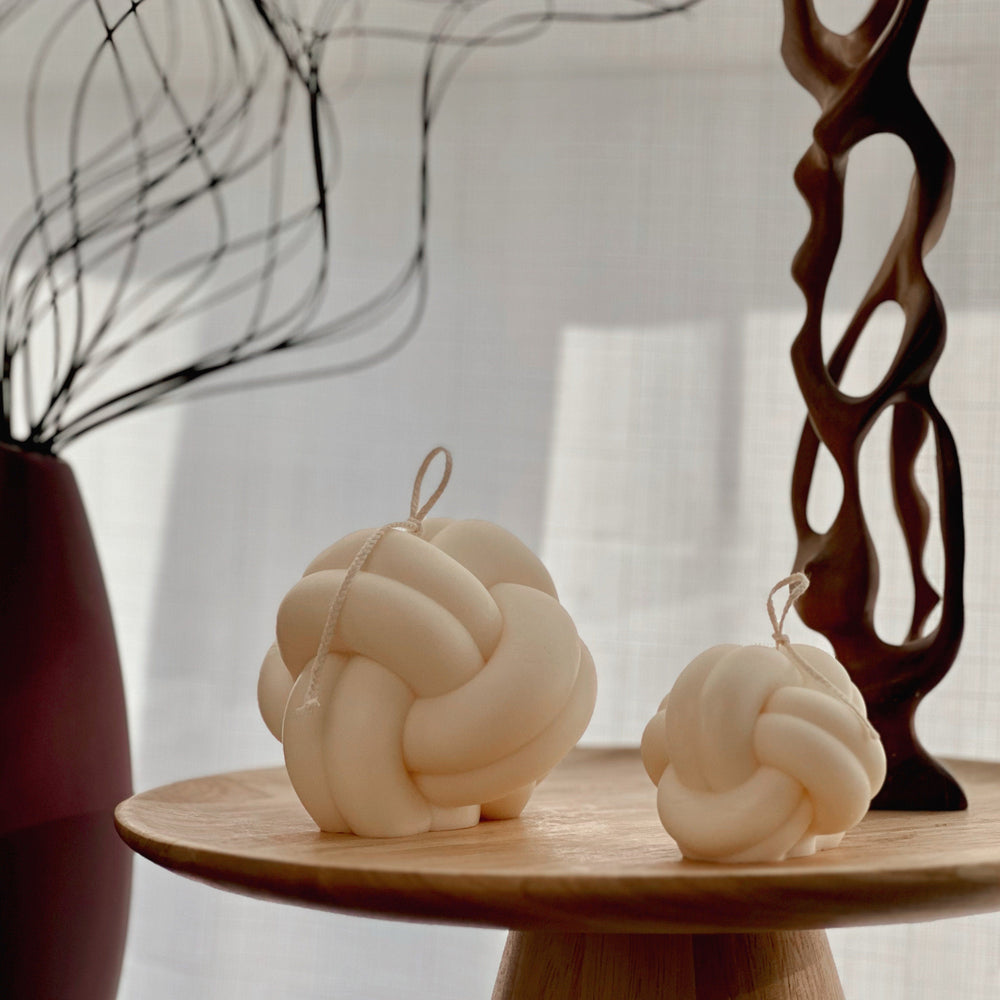 Bougie en cire de soja nœud minimaliste : Décoration de table basse