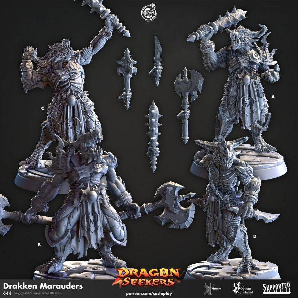 Drakken Marauders - Cast n Play Dragon Seekers | DnD Miniature | Dragonborn | Fighter, Barbarian, Paladin, Cleric, Melee, Warrior, Male