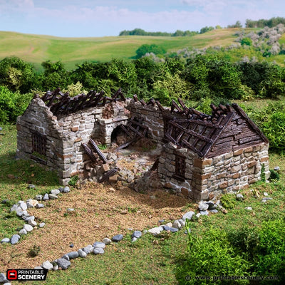 Ruined Highland Stone Barn - King and Country, DnD, Pathfinder, town, wargaming terrain, village, scatter scenery D&D medieval building