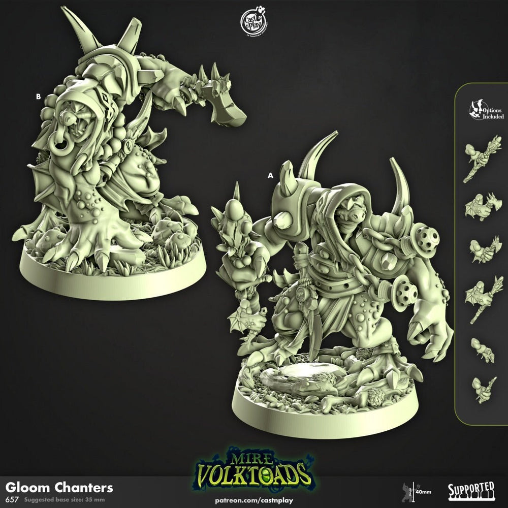 Gloom Chanters - Cast n Play Mire Volktoads | DnD Miniature | Beastmen | Toad | Frog | Bullywug, Monster, Wizard, Sorcerer, Warlock, Magic