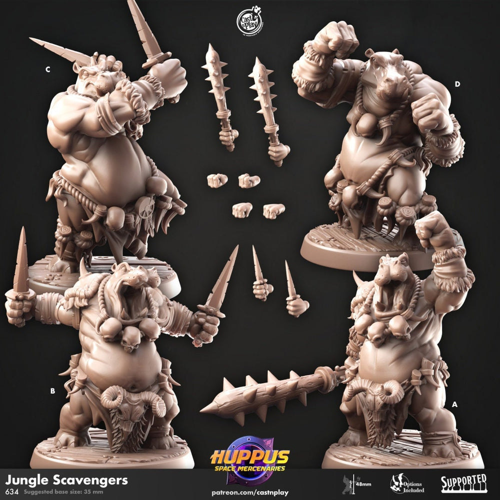 Jungle Scavengers - Cast n Play Huppus Space Mercenaries | DnD Miniature Giff, Hippo, Monk, Ranger, Druid, Fighter, Bard, Melee, Unarmed