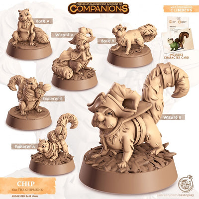 Chip - dnd Chipmunk mini - Cast N Play, Rodent, Climber, Friend, Wizard Familiar, Animal Companion, Ranger, Druid Form, Explorer, Wizard