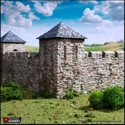 Tours d'angle des Murs du Fort Normand - King and Country, DnD, Pathfinder, 15mm, 28mm, 32mm, terrain de jeu de guerre, décor d'ambiance Château D&D