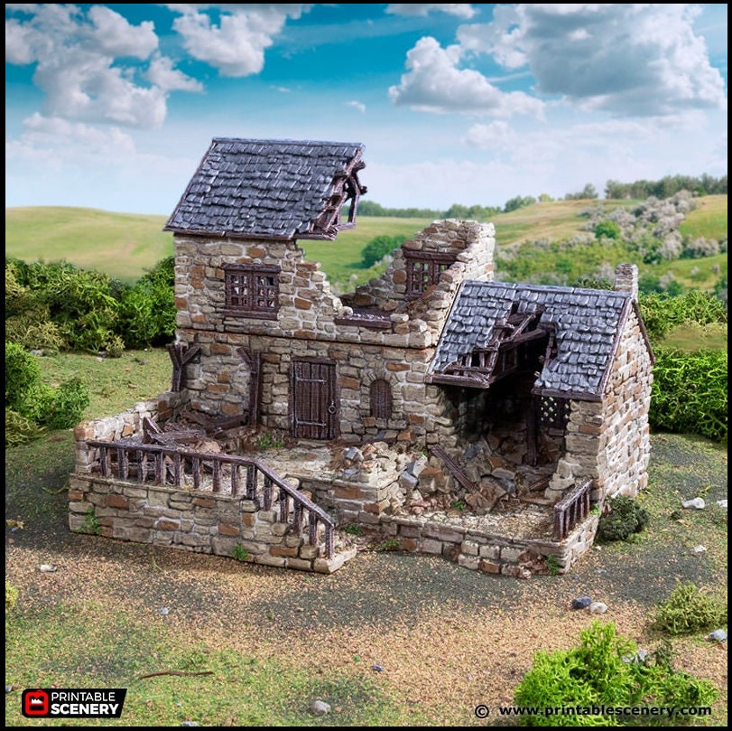 Ruined Stonestreet Bakers - King and Country, DnD, Pathfinder, 15mm, 28mm, 32mm, wargaming terrain, scatter scenery D&D medieval village