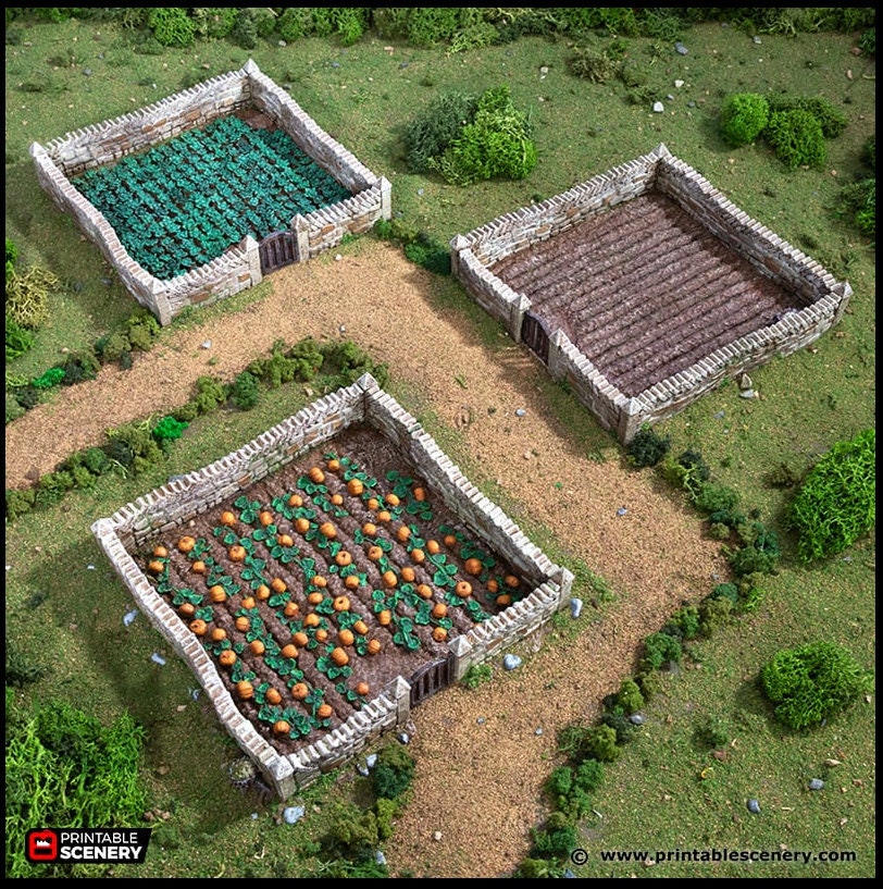 Farm Fields Set - King and Country, DnD, Pathfinder, 15mm, 28mm, 32mm, wargaming terrain, scenery D&D farm, crops, pumpkin, medieval village