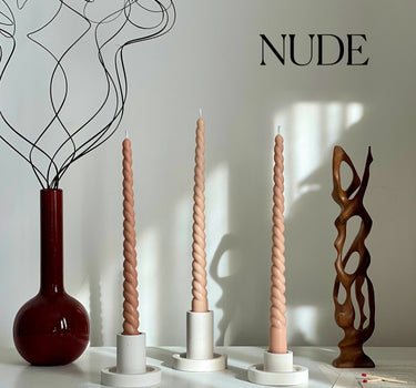 Tall Twisted Soy Wax Taper Candle: Handmade Pastel Decor