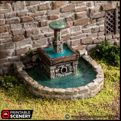 Fontaine de ville - King and Country, DnD, Pathfinder, 15mm, 28mm, 32mm, terrain de jeu de guerre, décor, boutique D&D, village médiéval, place, ville