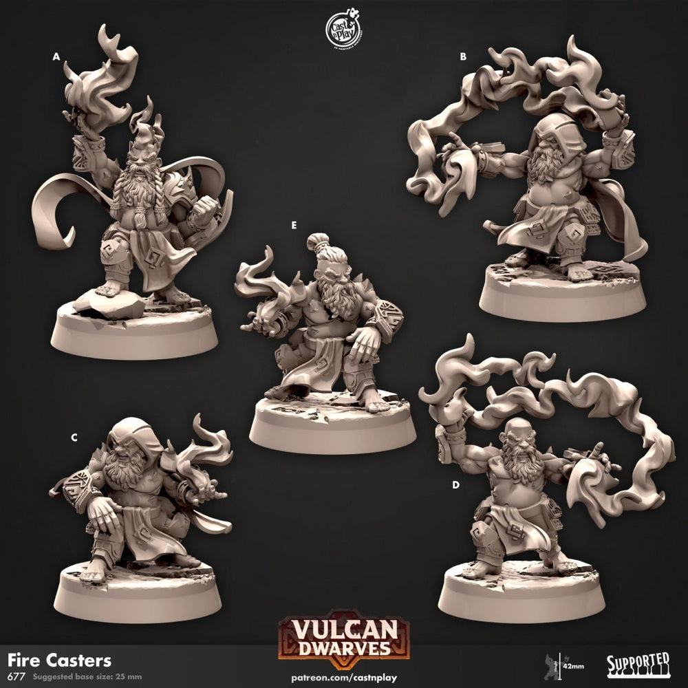 Fire Casters - dnd miniature - Cast N Play Vulcan Dwarves | Dwarf 32mm | Wizard | Sorcerer | Caster | Warlock | Magic | Pathfinder