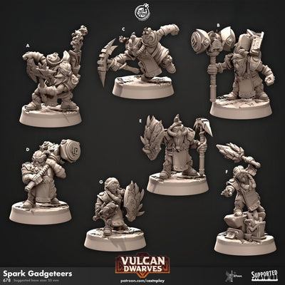 Spark Gadgeteers - dnd miniature - Cast N Play Vulcan Dwarves | Dwarf 32mm | Fighter | Cleric | Paladin | Barbarian | Artificer | Pathfinder