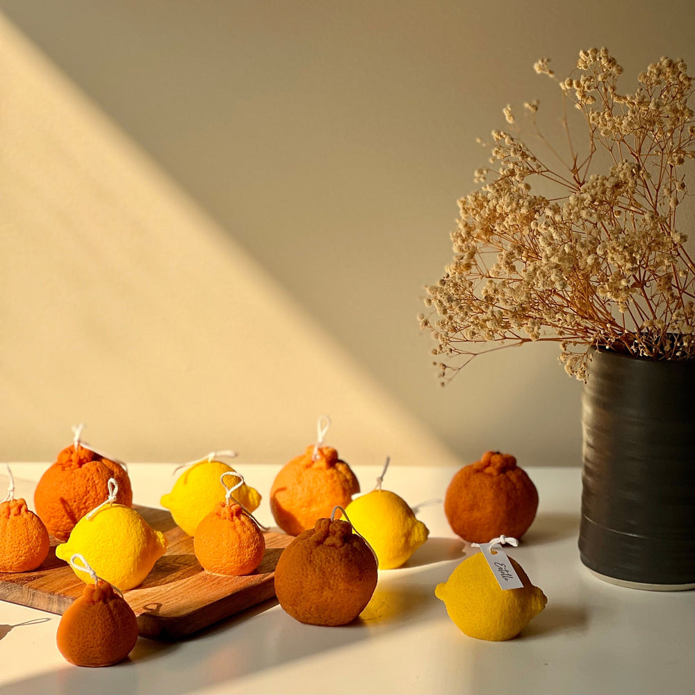 Lot de bougies en forme d'orange : Cire de soja végétalienne Décoration minimaliste