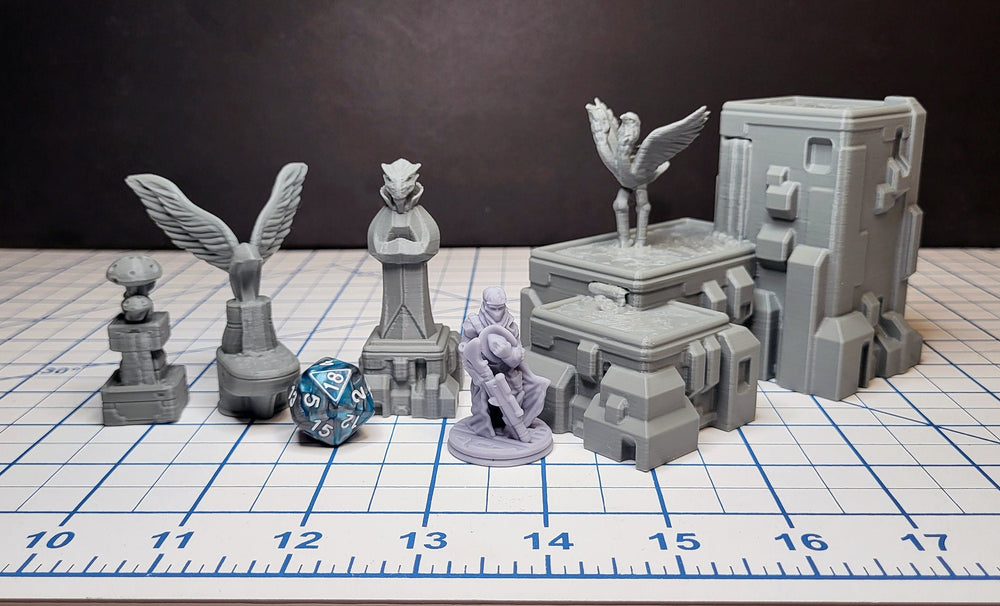 Sci-fi Scenery - Fountains and Statues - EC3D Design, Infinity, Legion, Scifi, Cyberpunk, Starfinder, courtyard, office, futuristic terrain