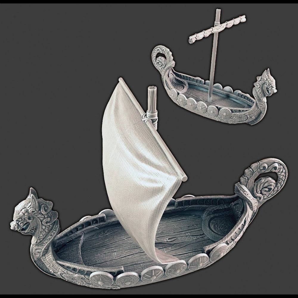 The Longship - Wilds of Wintertide - Heroes Hoard, DnD, Tabletop Terrain, Scatter Scenery, boat, ship, 32mm 28mm | Pathfinder 2E