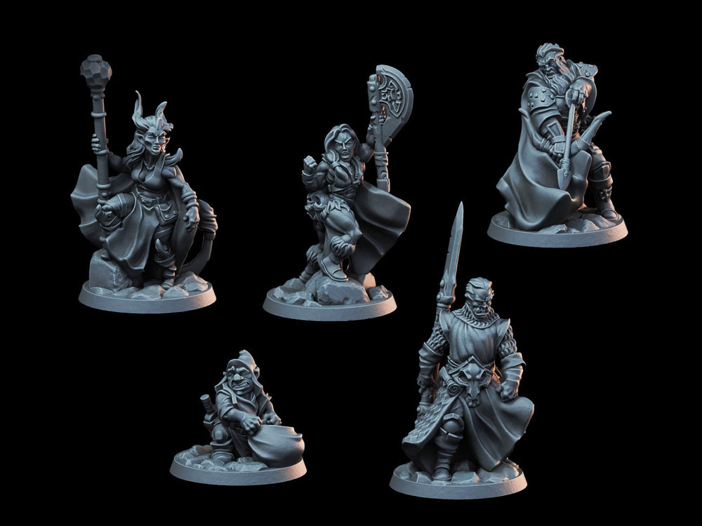 DnD Miniature Party Set 4 - 28mm Adventuring Group - Sorcerer | Rogue | Fighter | Ranger | Barbarian | Pathfinder
