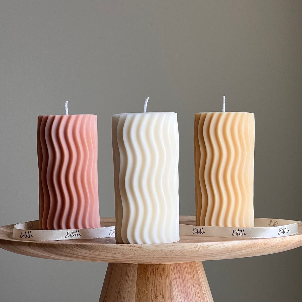 Handmade Ribbed Wave Pillar Candle: Trendy Home Decor