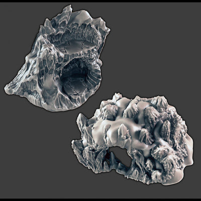 Caverne et Corniche Glacés Hivernaux - Terrain pour JDR et Jeux de Guerre - EC3D Wintertide, Neige, Arctique, décors, Pathfinder 2E, Nature Rocheuse Fantastique