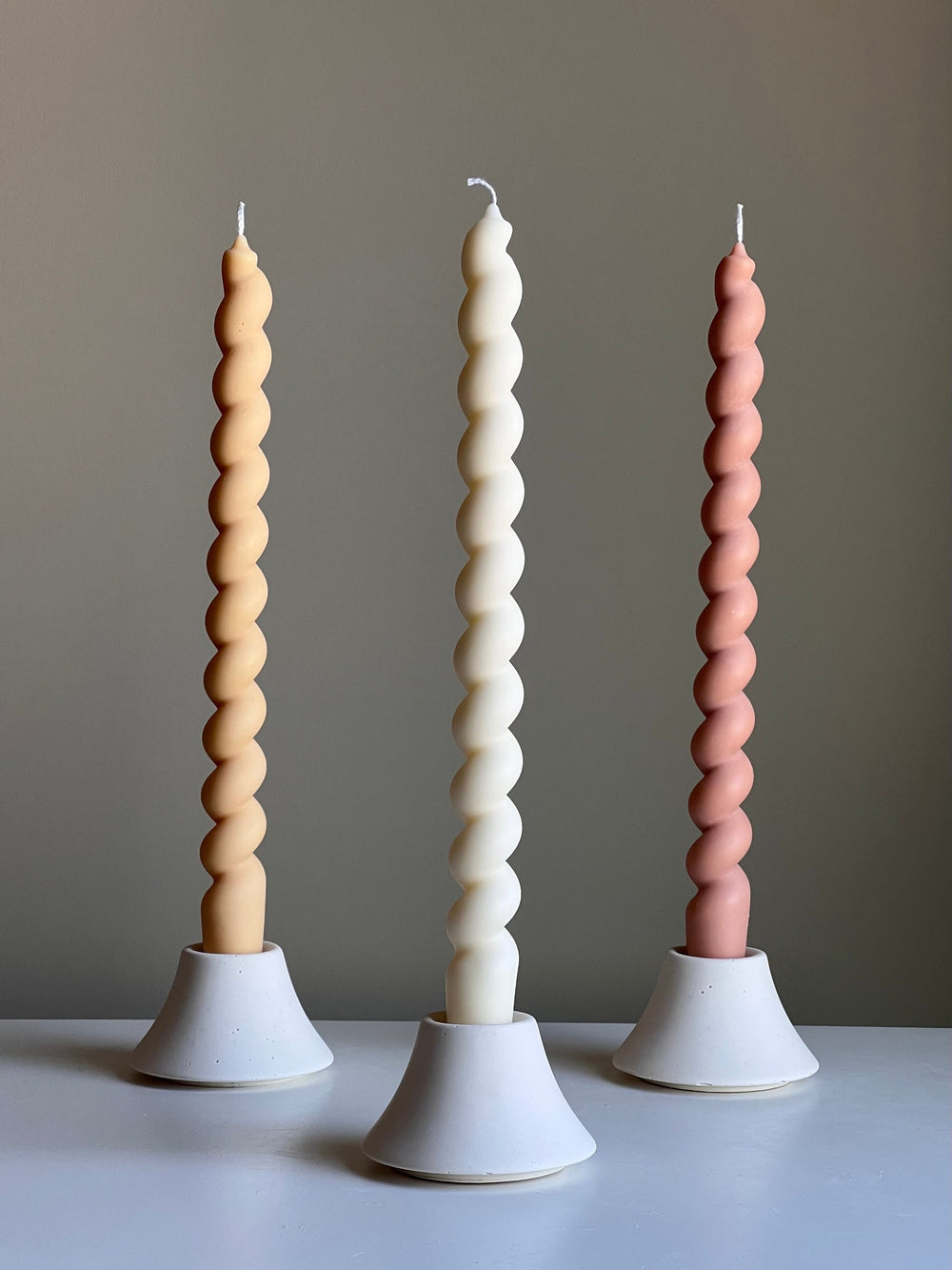 Tall Twisted Soy Wax Taper Candle: Handmade Pastel Decor