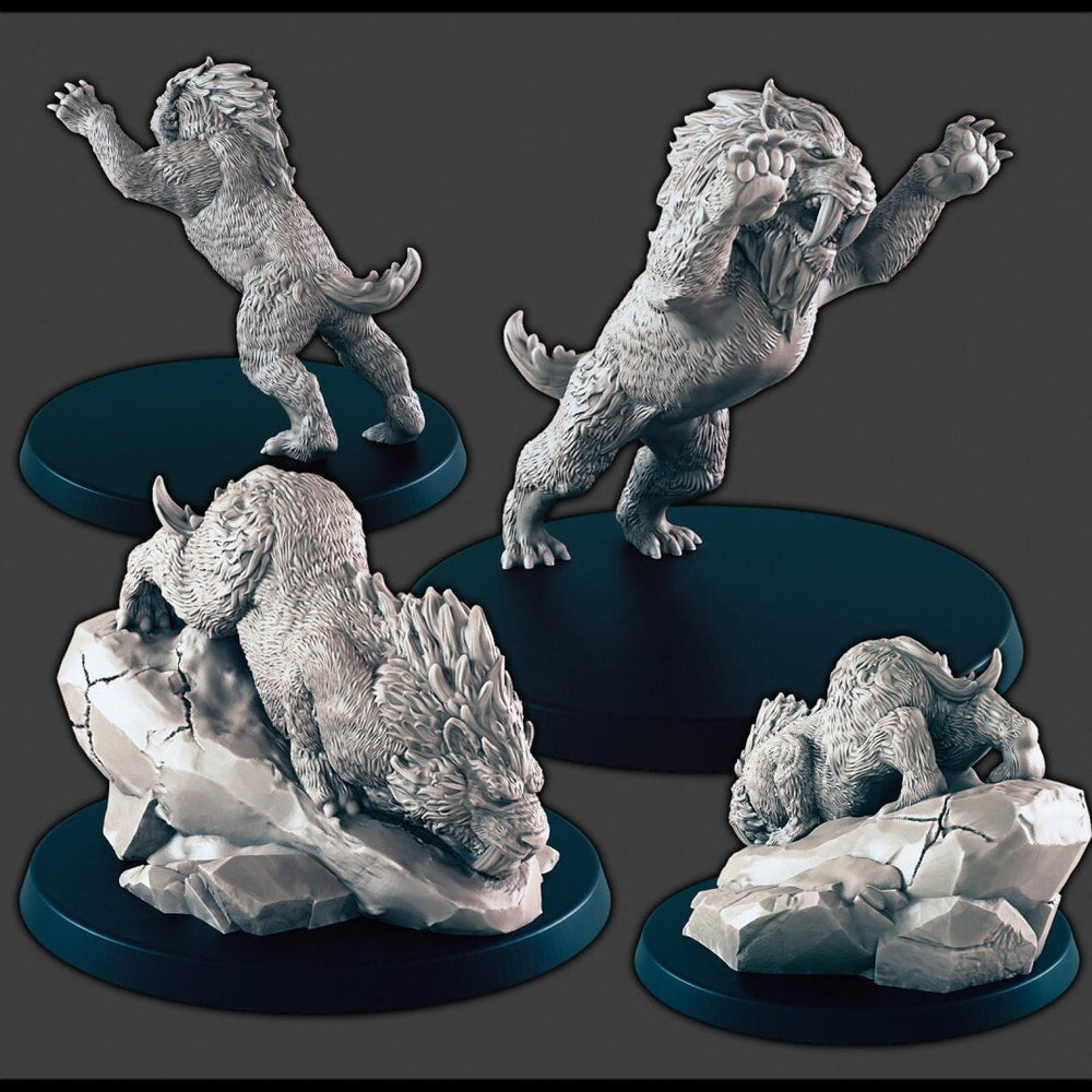 Sabertooth Tigers - DND mini - EC3D Wintertide, Winter Miniature | Animal | Cold | 32mm | Snow | Arctic | Pathfinder | Cat | Feline