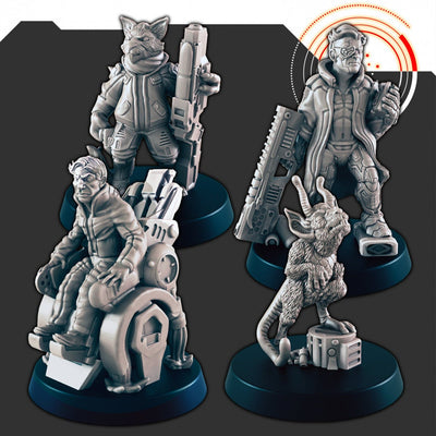 Sci-Fi Ship Members mini set - EC3D | Legion | Cyberpunk | Starfinder | Scifi | Hover Wheelchair | Futuristic | Cybernetic | Rat | Alien
