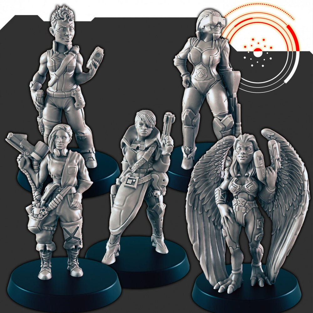 Ensemble mini "Sci-Fi Badass Ladies" - EC3D | Legion | Cyberpunk | Starfinder | Scifi | Cybernétique | Alien | Humain | Féminin | Voleur | Bandit