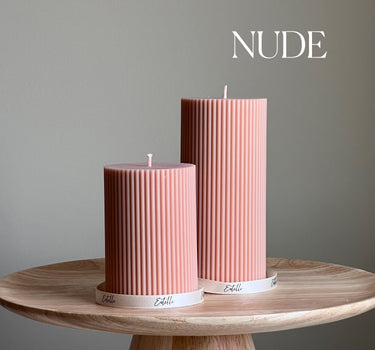 Soy Wax Ribbed Pillar Candle Set | Unscented, Decorative