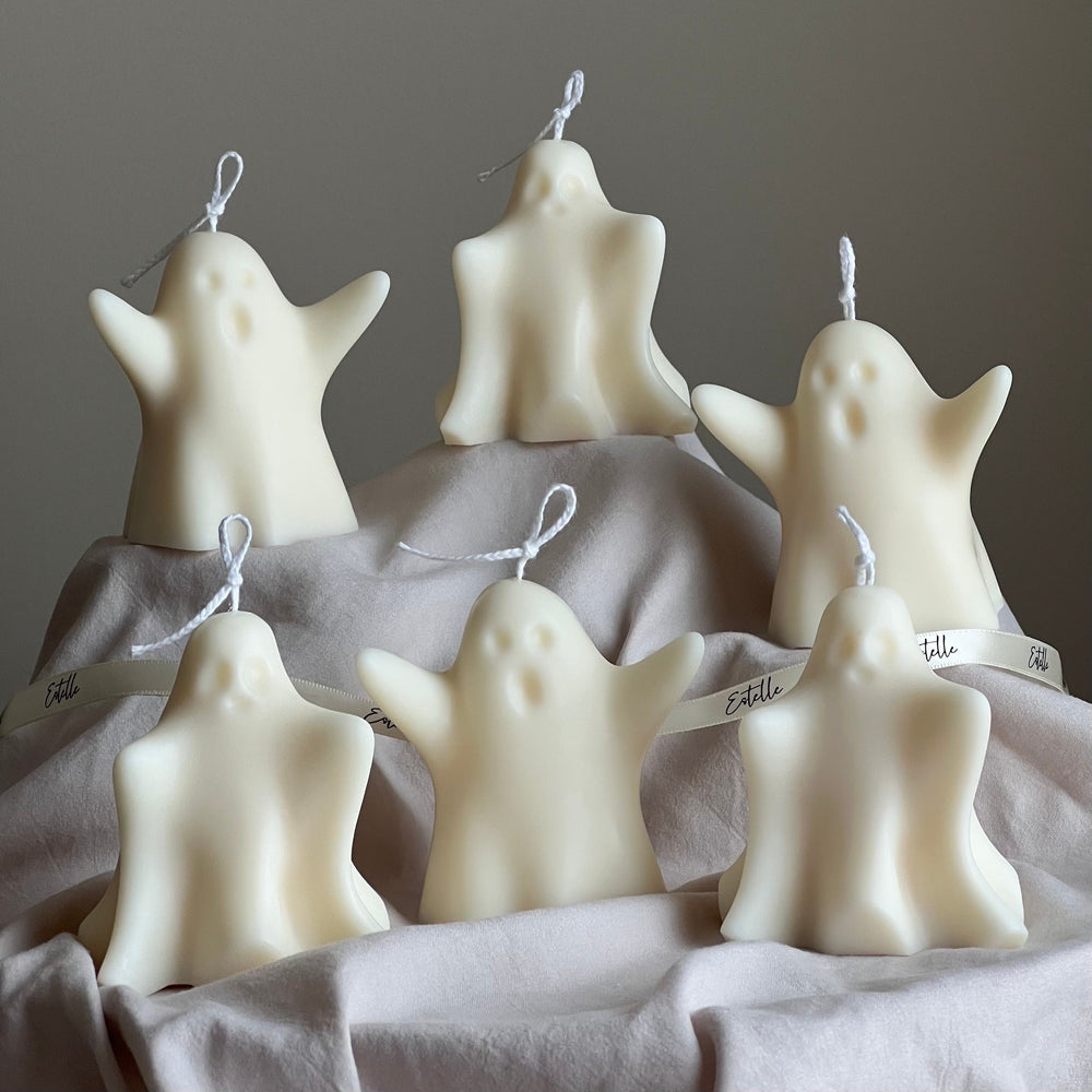 Handmade Halloween Ghost Candle: Sculptural Soy Wax Decor