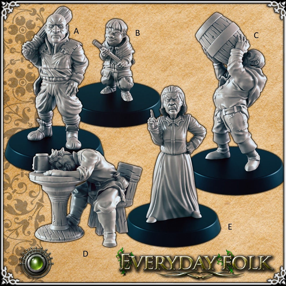 Troublemakers mini set for DnD | Townsfolk | Everyday Folk | Male | Female | Keg | Bully | Drunk | 28mm 32mm | Pathfinder | Fantasy Villager