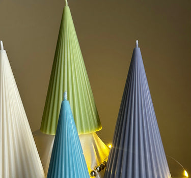 Handmade Ribbed Cone Soy Candle: Minimalist Christmas Decor