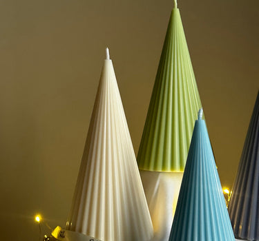 Handmade Ribbed Cone Soy Candle: Minimalist Christmas Decor