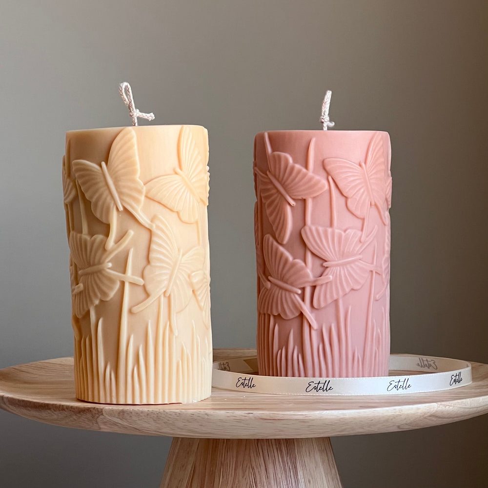 Bougie Pilier Papillon en Soja | Décoration sculpturale
