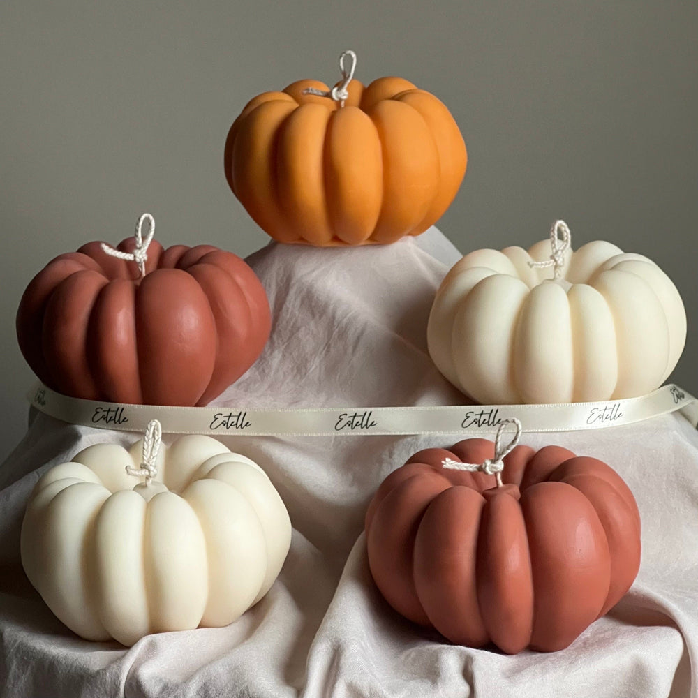 Bougie artisanale citrouille d'automne : Décoration sculpturale en cire de soja