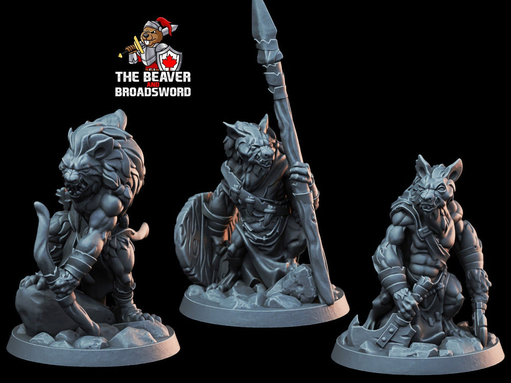 3 Gnoll Mini Set - Arbiter Minitatures - | DnD | Hyenaman | Dog | Wargaming | Pathfinder | Wolf | Cave | Hills | Plains | Fighter | Ranger