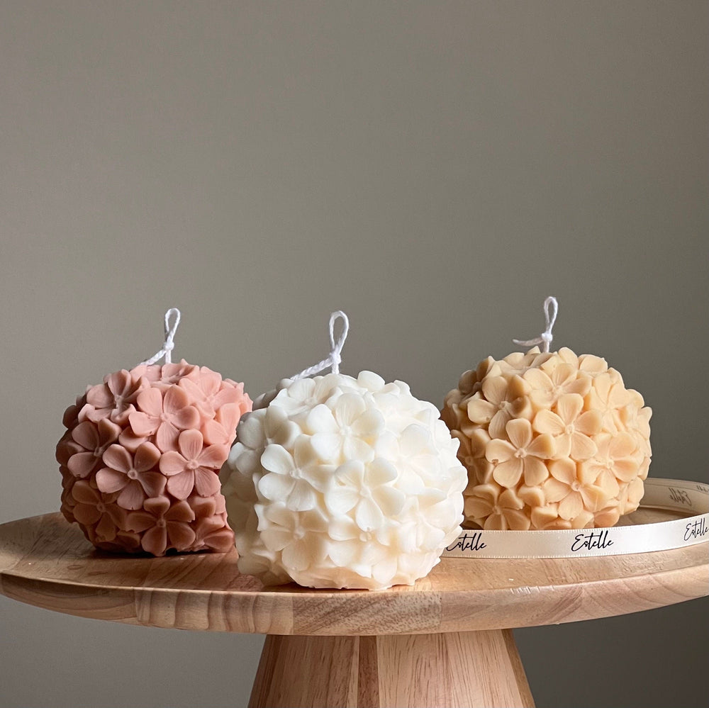Bougie au soja faite à la main Fleur d'Hortensia | Décoration florale pour la maison