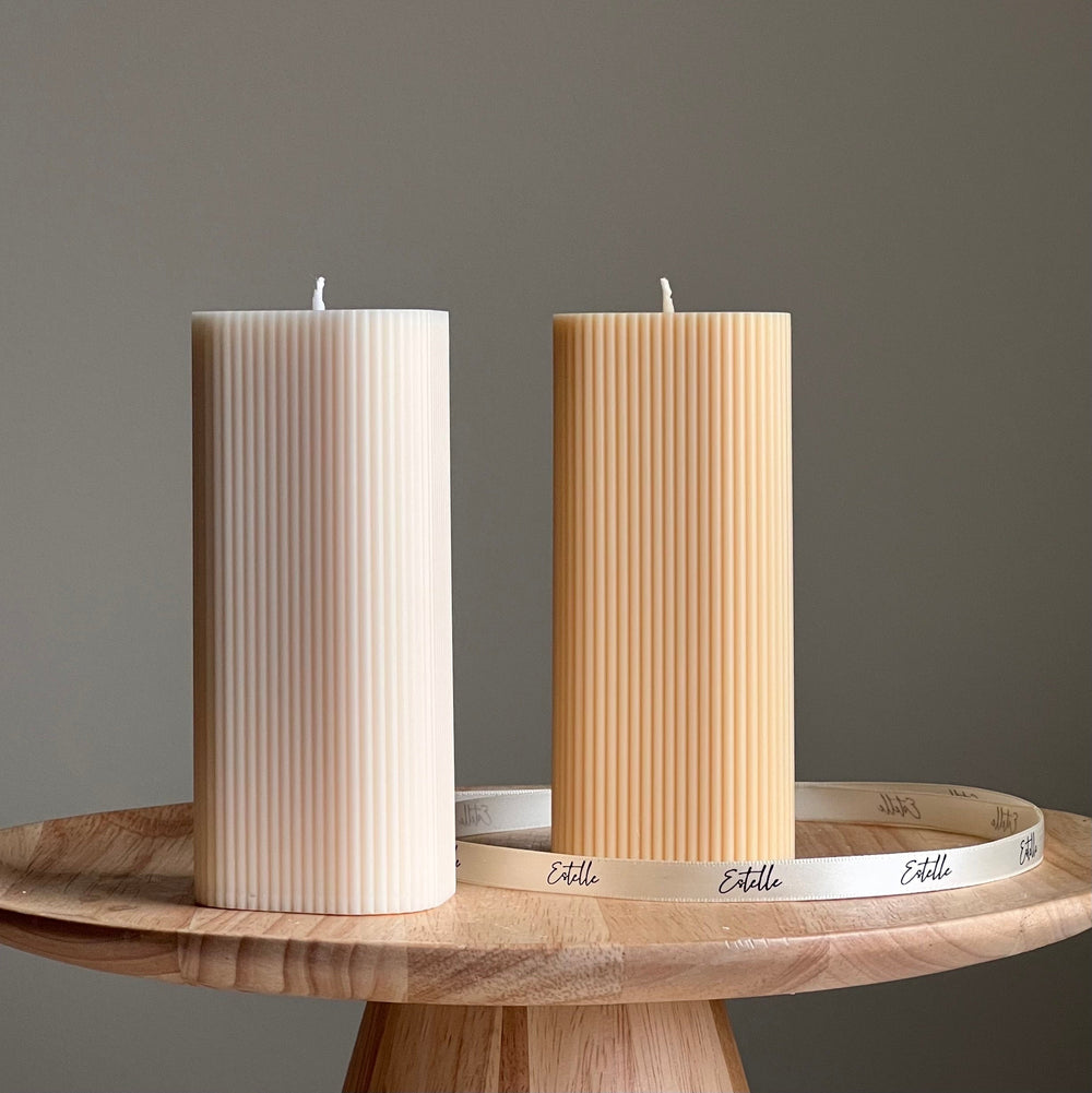 Ribbed Pillar Soy Wax Candle | Handmade Home Decor