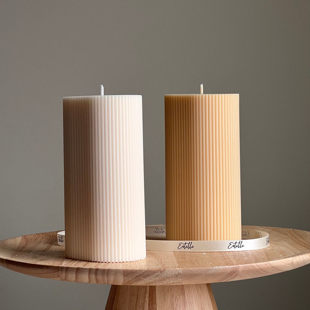 Bougie en cire de soja pilier côtelée faite à la main | Bougie décorative non parfumée