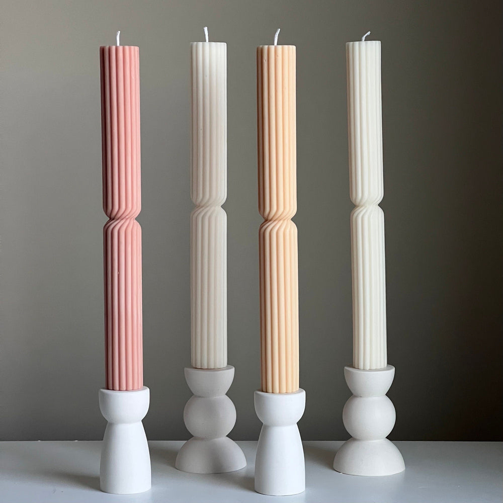 Tall Ribbed Twisted Taper Candle: Handmade Soy Dinner Candle