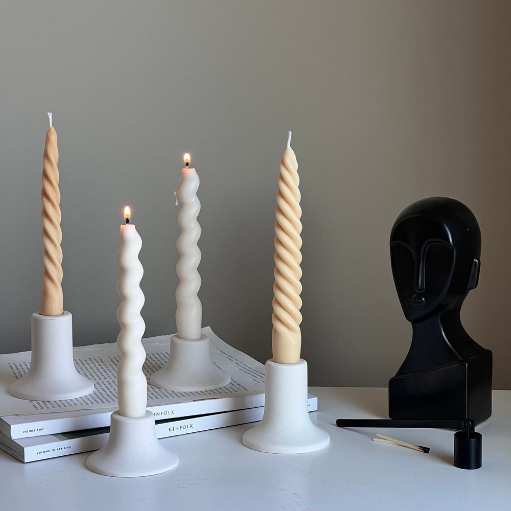 Round Jesmonite Candlestick Holder: Minimalist Table Decor