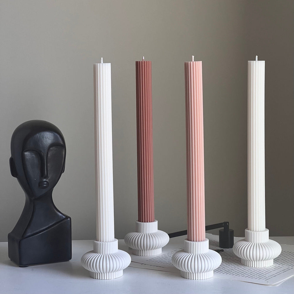 Ribbed Jesmonite Taper Candle Holder: Minimalist Table Decor