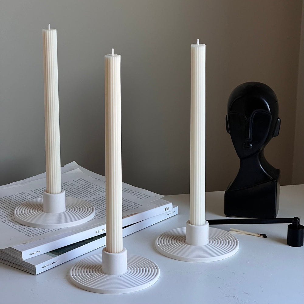 Minimalist Jesmonite Candlestick Holder: Round Taper Candle Decor