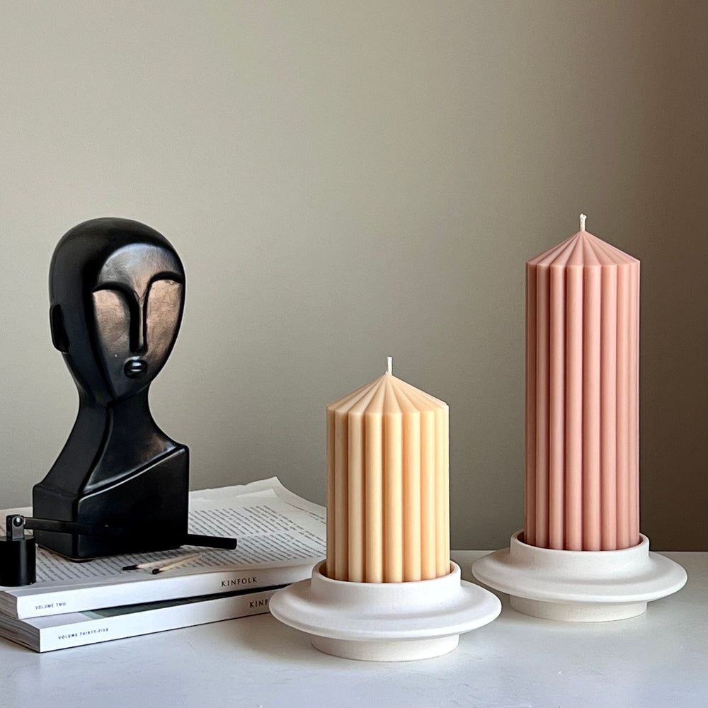 Bougeoir Pilier Rond en Jesmonite Fait Main : Décoration de Mariage Minimaliste