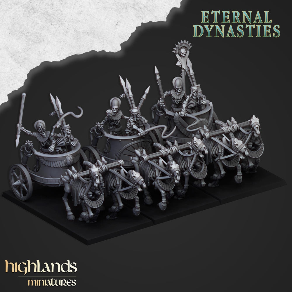 Ancient Skeletal Chariots - Highlands Miniatures | Undead | Skeleton | Lich | Horse | Desert | Fantasy | Pathfinder | Wargaming