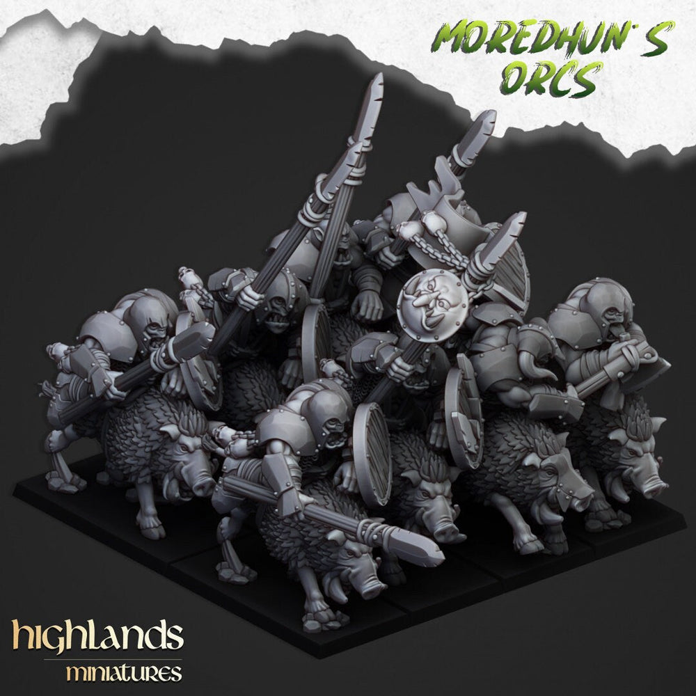 Mounted Orcs with spears - Highlands Miniatures | Boar | Black Orc | Ork | Orcs | Warrior | Fantasy | Pathfinder | Wargaming | Cavalry