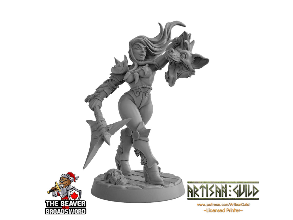 Perris Gnollslayer  28/32mm dnd mini - Artisan Guild | Female | Human | Fighter | Barbarian | Fantasy, Pathfinder, Wargaming, Pinup