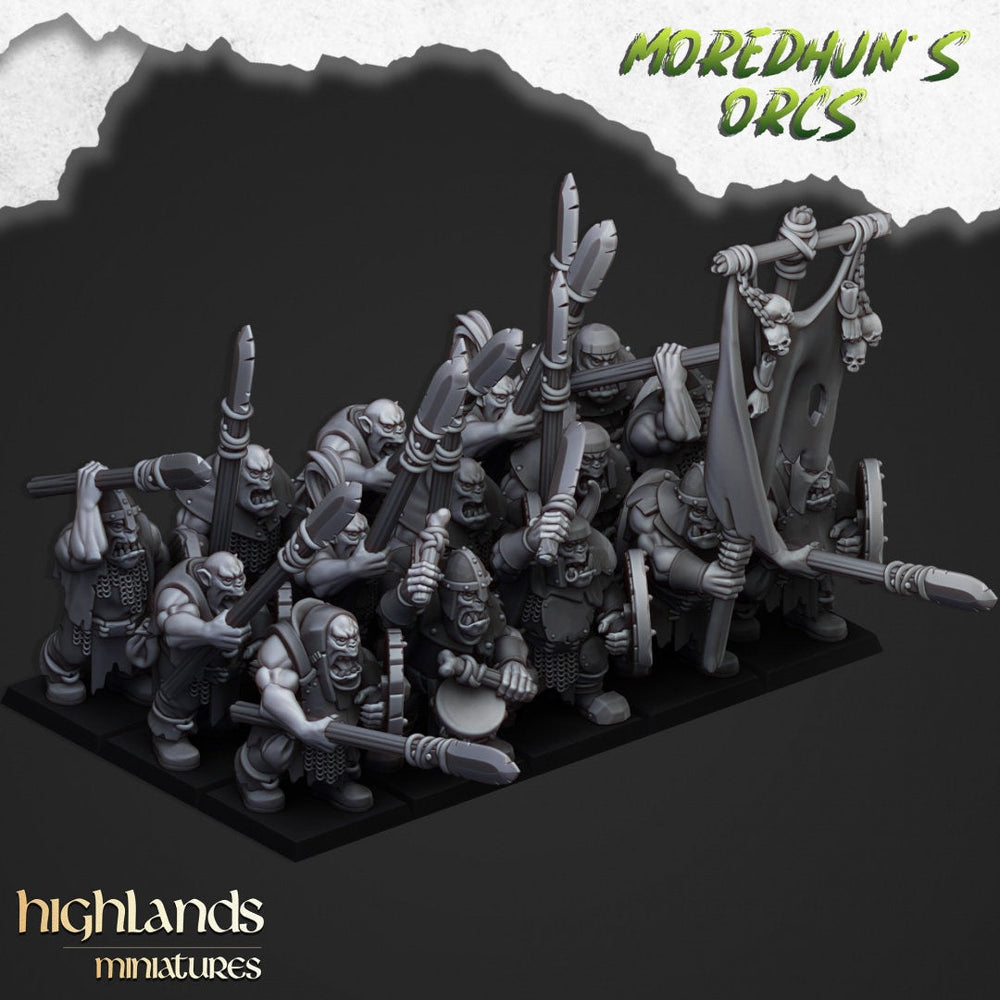 Orc Warriors with Spears - Highlands Miniatures | Goblin | Black Orc | Ork | Orcs | Warrior | Fantasy | Pathfinder | Wargaming | Squad