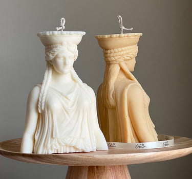 Caryatid Statue Candle: Sculptural Soy Wax Pillar Candle