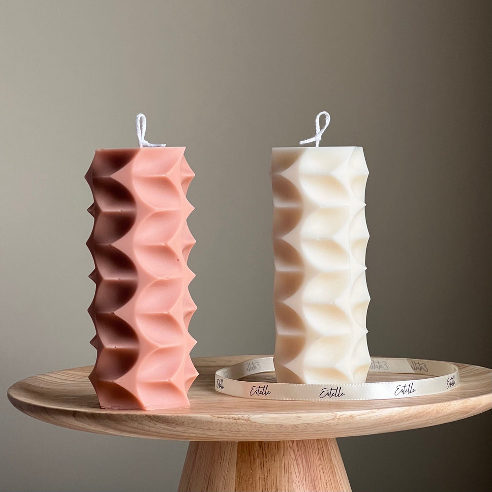 Geometric Soy Pillar Candle: Sculptural Home Decor
