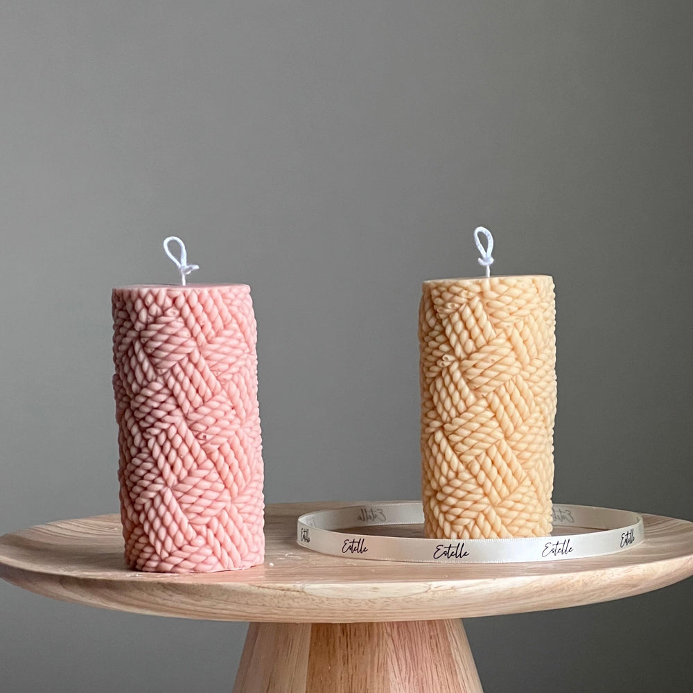 Bougie pilier en soja tricoté | Décoration sculpturale pour la maison
