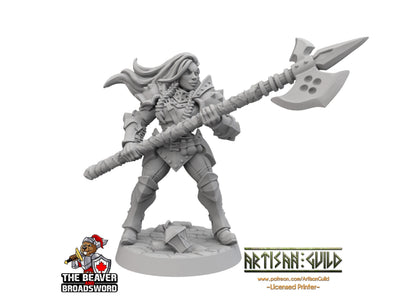 Female Human Fighter dnd Mini with polearm - Artisan Guild | Barbarian | Knight | Cleric | Paladin, Pathfinder, TTRPG, Wargaming, Warrior