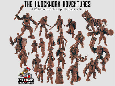 Ensemble Mini 23 The Clockwork Adventures - EC3d | DnD | Steampunk | Automaton | Guerrier | Villageois | Ville | Pathfinder | Humain, Jeux de Guerre TTRPG
