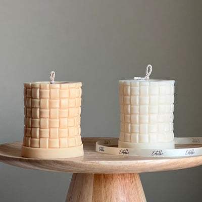 Large Knitted Soy Pillar Candle | Custom Color & Scent