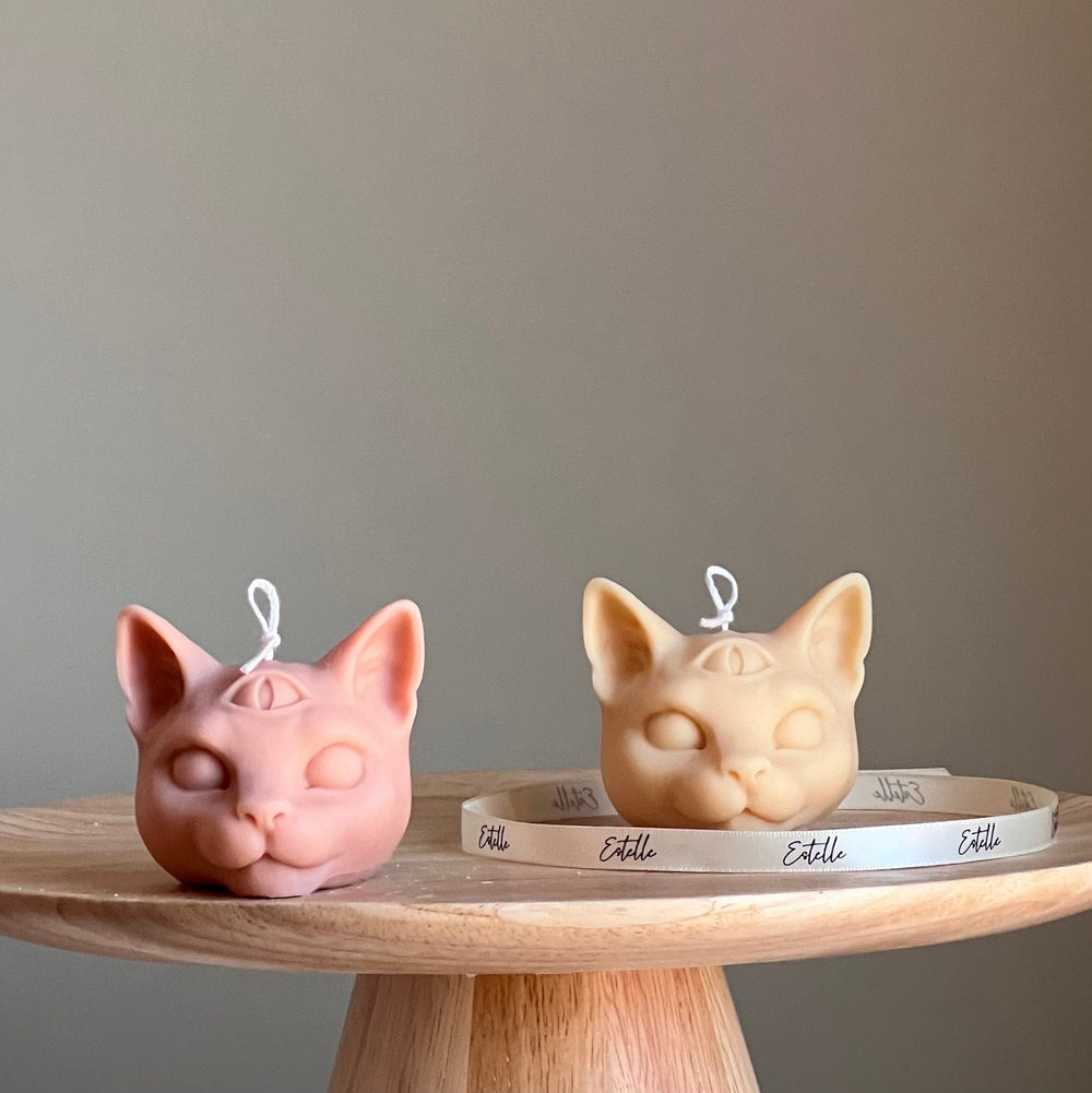 Bougie artisanale en forme de tête de chat (soja) : Décoration tendance pour la maison